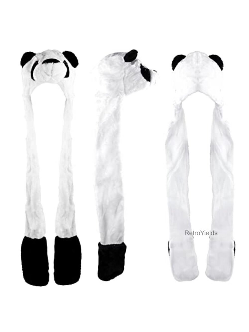 Panda Bear Plush Winter Ski Hat Beanie Aviator with Mittens